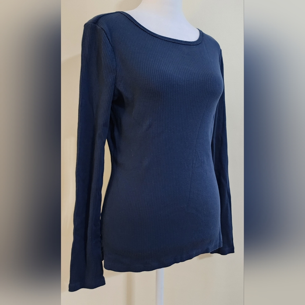Mossimo Dutti Ribbed Knit Navy Long Sleeve Top Women's Size L